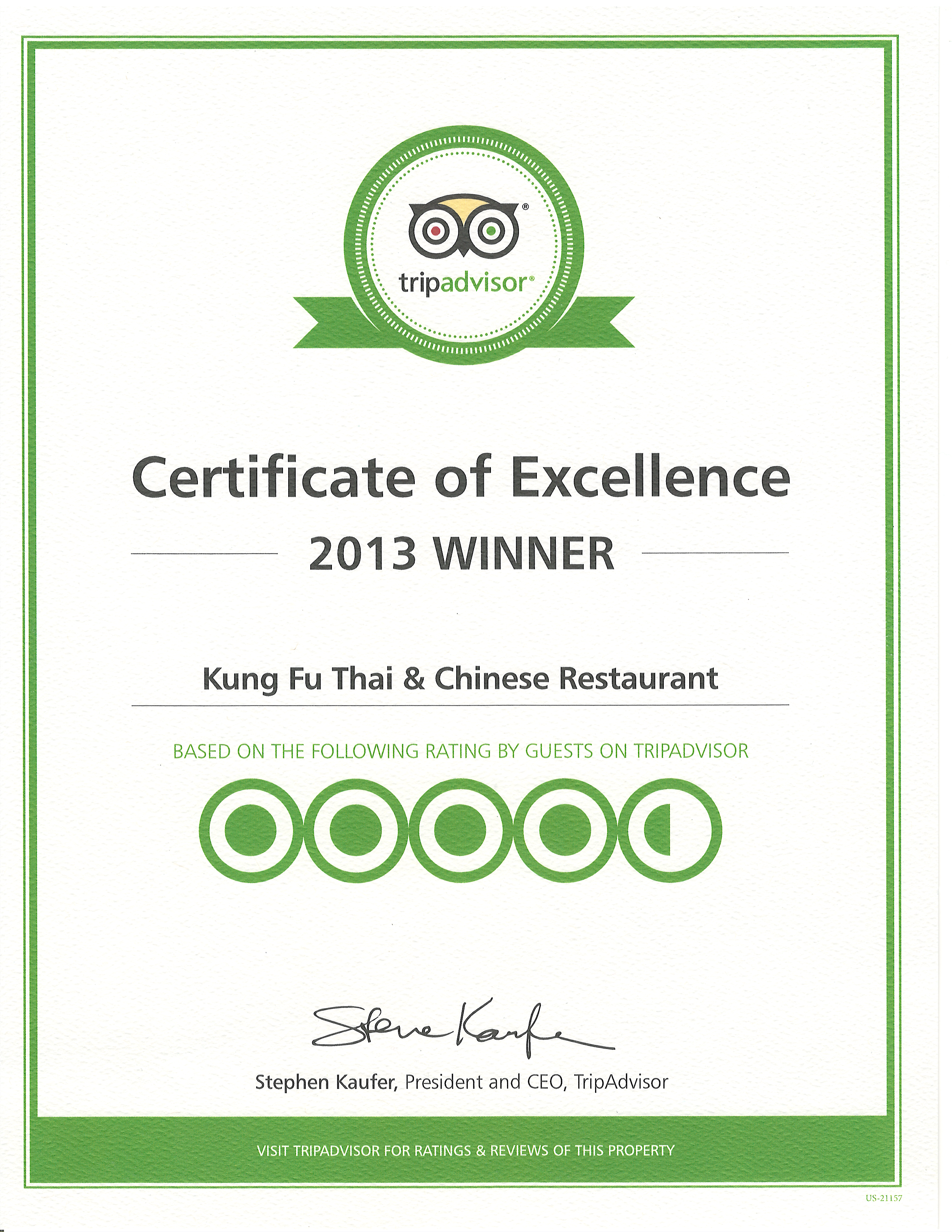 Delicious Restaurants in Las Vegas Kung Fu Thai Restaurant TripAdvisor-2013-Certificate-of-Excellence-Winner-Badge
